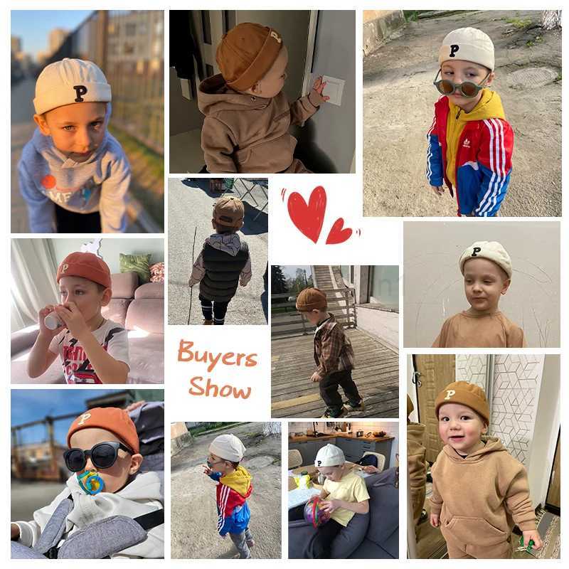 Vintage Letters Embroidered Baby Brimless Hat Spring Kids Boys Girls Hip Hop Docker Cap Adjustable Children Beanie HatsXJ240730