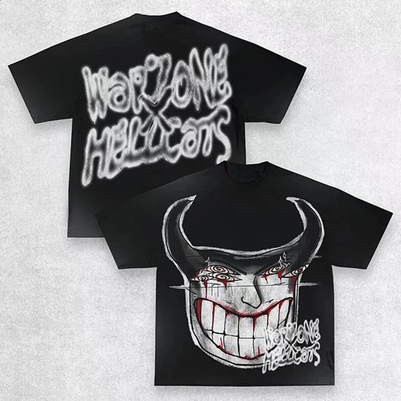 Y2K mens shirt Exaggerate Gothic printed Harajuku punk streetwear cotton round neck oversized short sleeved top tee w240813
