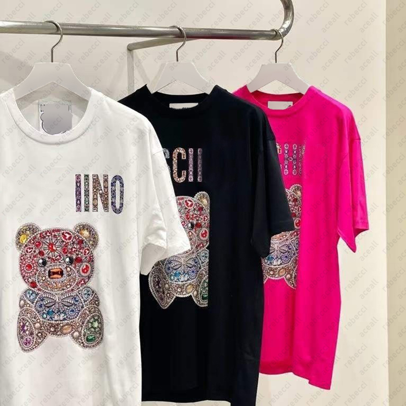 2024 Été Nouveau ours Tshirt Diamond Tshirt Round Round Tops Couple Polvyle T-shirt Clain de luxe à manches courtes Tshirts pour femmes CSD240730