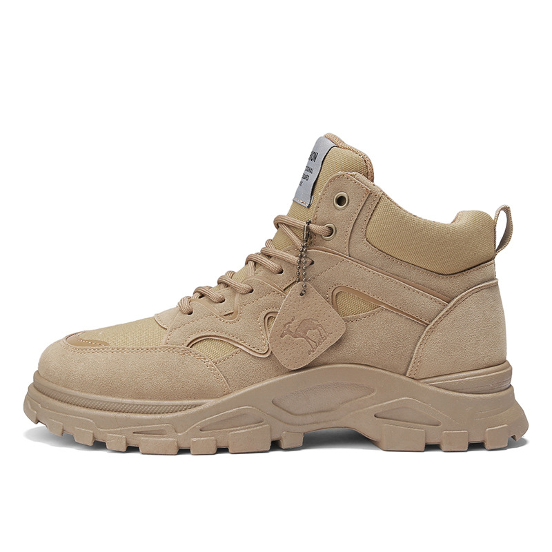 Men Boots Fashion High-top Trendy Versatile Casual Style Anti-slip Thick Sole Increase Height Triple Khaki Beige Free shipping