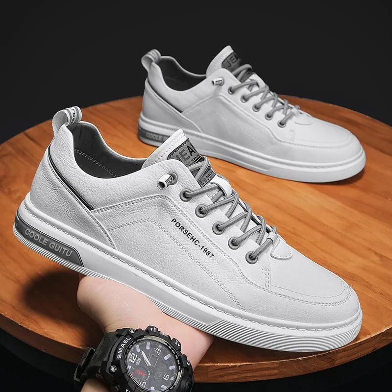 Men's Casual Shoes Men's Casual Leather Shoes Trendy All-match Sports White Comfortable Flat Slip-on Men's 2024