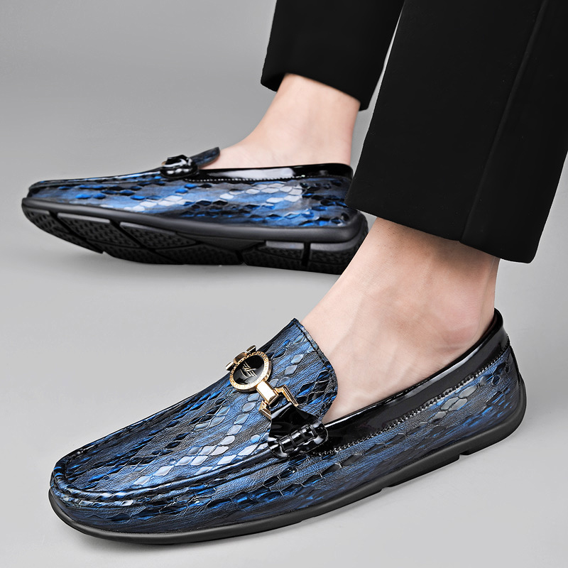 Loafers Leather Mens Brand Designer Causal Flats Moccasins Slip on Driving Shoes for Men Black/Blue Plus Size 47
