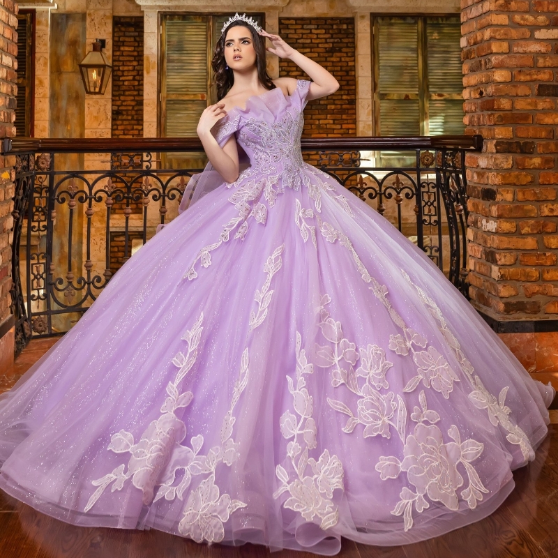 Charming Mexico Lilac Quinceanera Dresses Applique Beads Tull Lace Up Party Prom Gown Vestidos 15 De XV Anos Sweet 16 Dress
