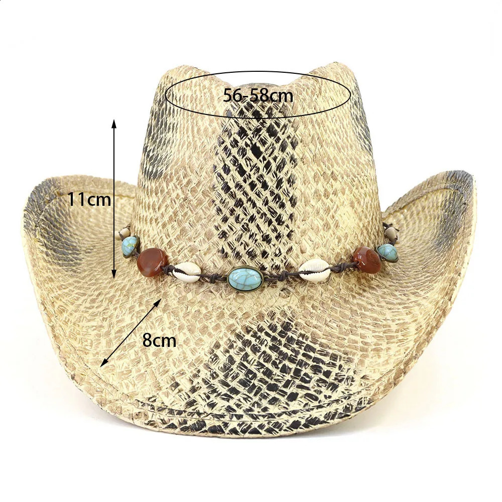 Summer Hand-woven Grass Painting Western Straw Cowboy Hat Women Men Outdoor Sun Protection Cowgirl Top Hat Sombreros De Mujer 240718