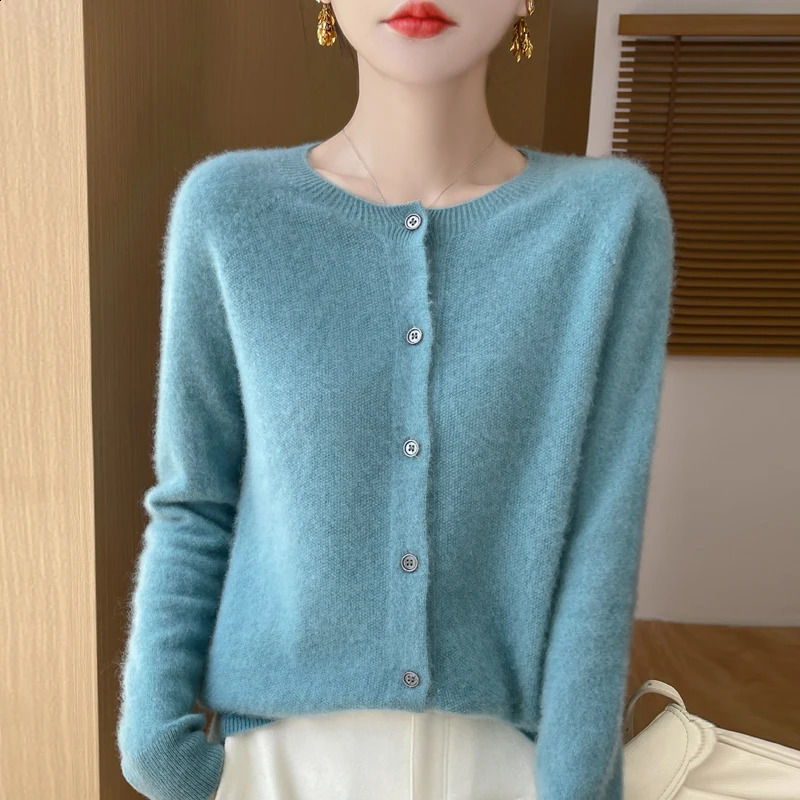 100% American slave wool cardigan cashmere sweater in autumn and winter womens Oneck warm fashion knit coat 240730