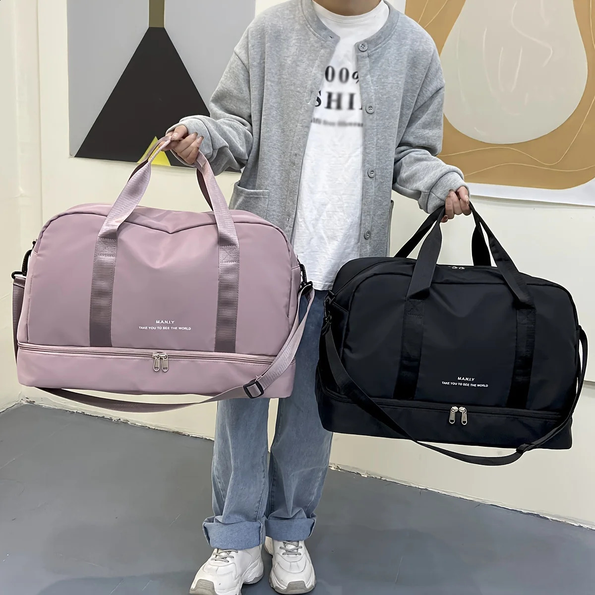 Carry On Duffel Travel Bag Large Capacity Travel Weekender Overnight Bags Casual Sports Gym Tote Bag with Shoe Compartment 240730