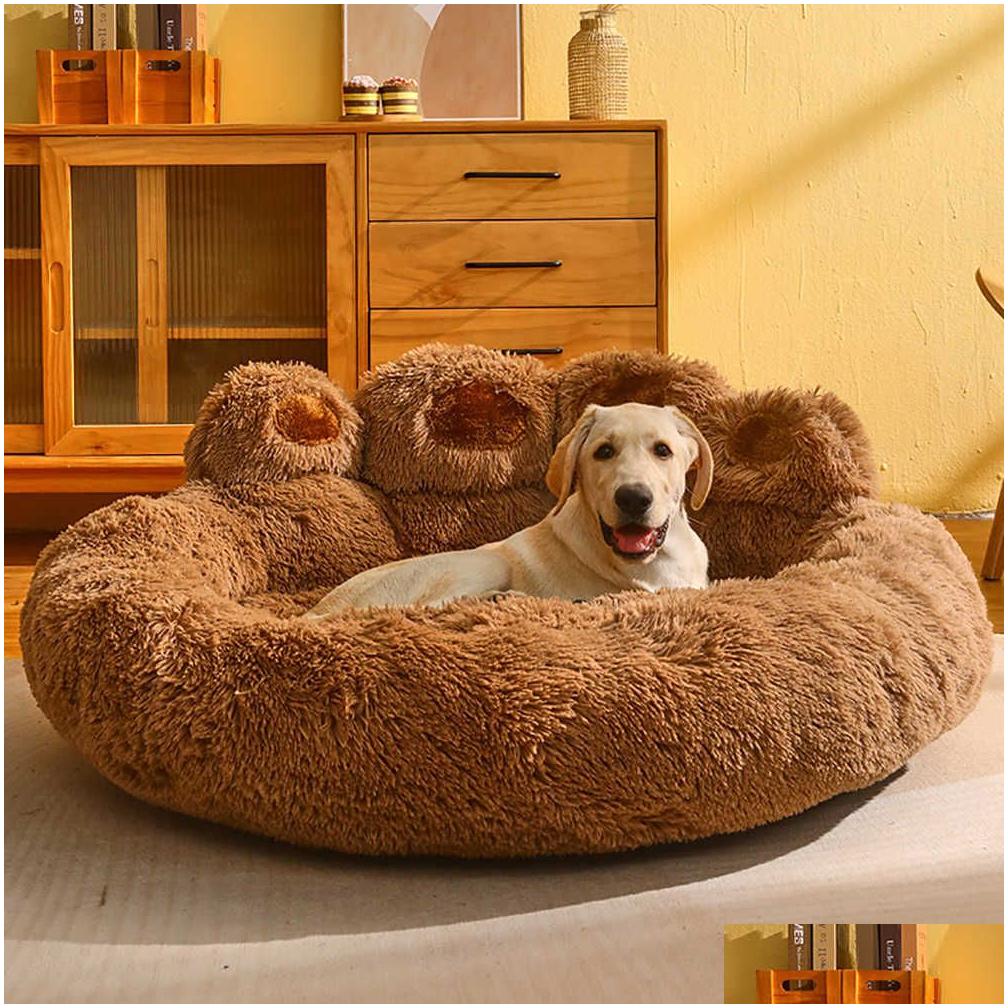 Cozy Bear Paw Dog Bed - Washable Indoor Outdoor Soft Sofa for Medium & Large Pets