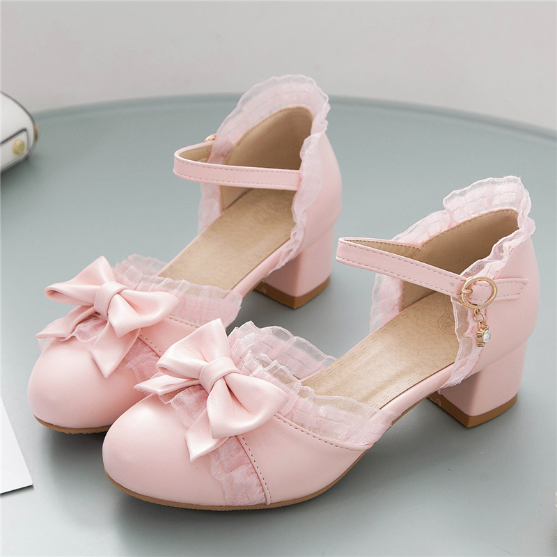 2025 new Japanese Sweet Lolita Princess Dance Girls Cute Bowtied Summer Shoes Round toe White Pink College Pumps Ladies Sandals ab77