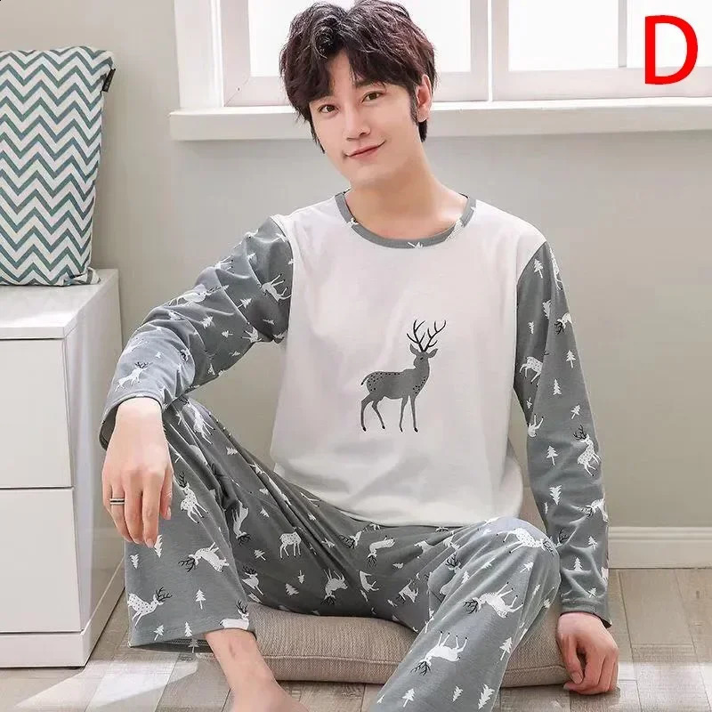Autumn Pajamas Spring Pants Two-piece Mens Oversized Youth Sleeved Long Home Clothing Set 240819