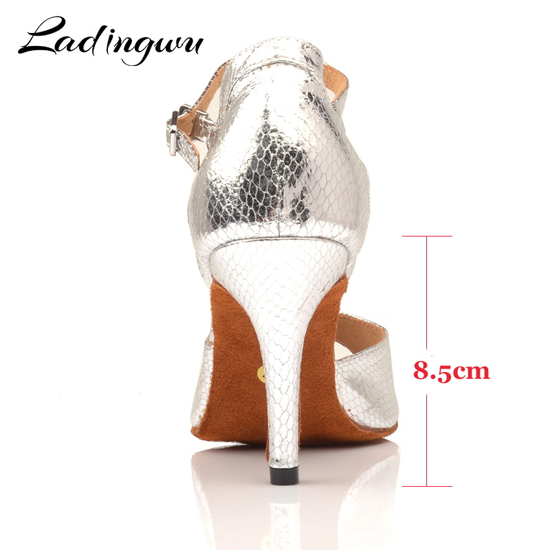 Ladingwu New Salsa Shoes Dance Women's Ballroom Dance Shoes Sandals Party Performance women Latin Dance Shoes Silver Snake PU
