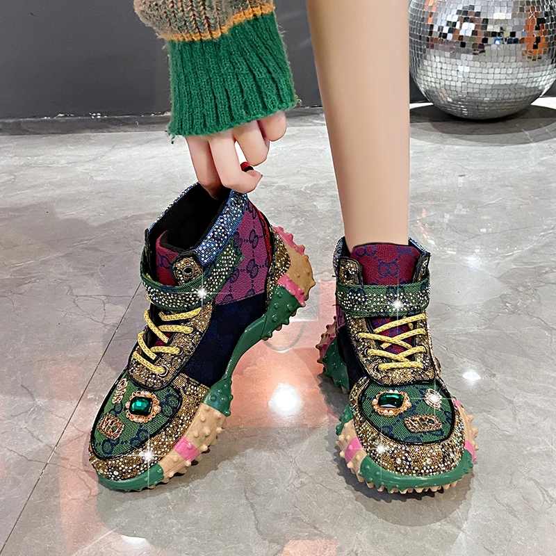Autumn leisure sports designers Rhine stone drill barren woman walking jogging shoes female tennis