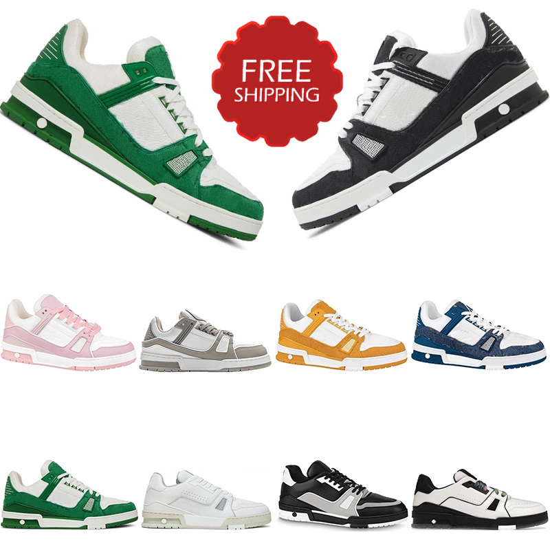 Free Shipping Running Shoes Low Denim Leather Floral Designer Sneakers Black White Green Orange Flat Jogging Walking Trainers For Mens Womens