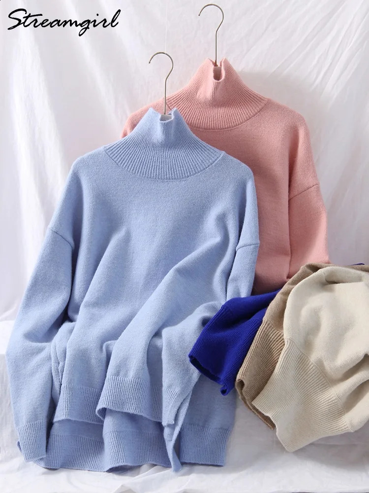 Winter Womens Turtleneck Sweater Oversized Knit Tops Woman Turtle Neck Oversize Women Pink Pullover 240730