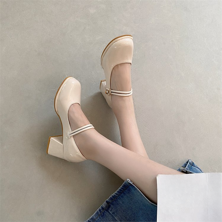 2023 New Mary Jane Shoes Women's Shoes Thick Heel Buckle Lolita Shoes School Fashion Simple Hundred High Heels Women Heels