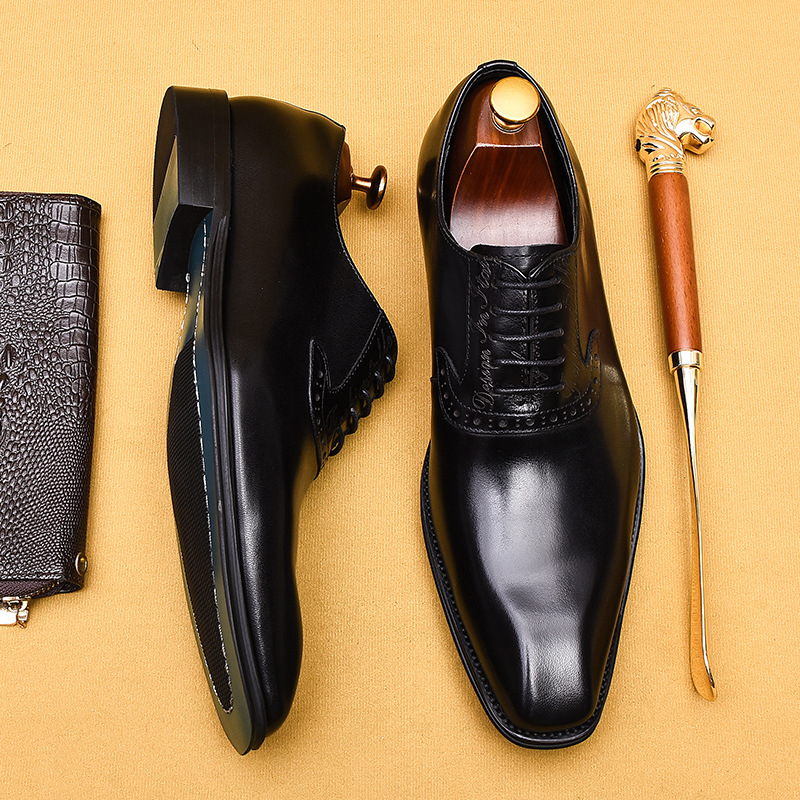 Luxury Brand Mens Formal Shoes Genuine Leather Handmade Vintage Design Oxford Full Grain Real Leather Male Office Shoes Size 46
