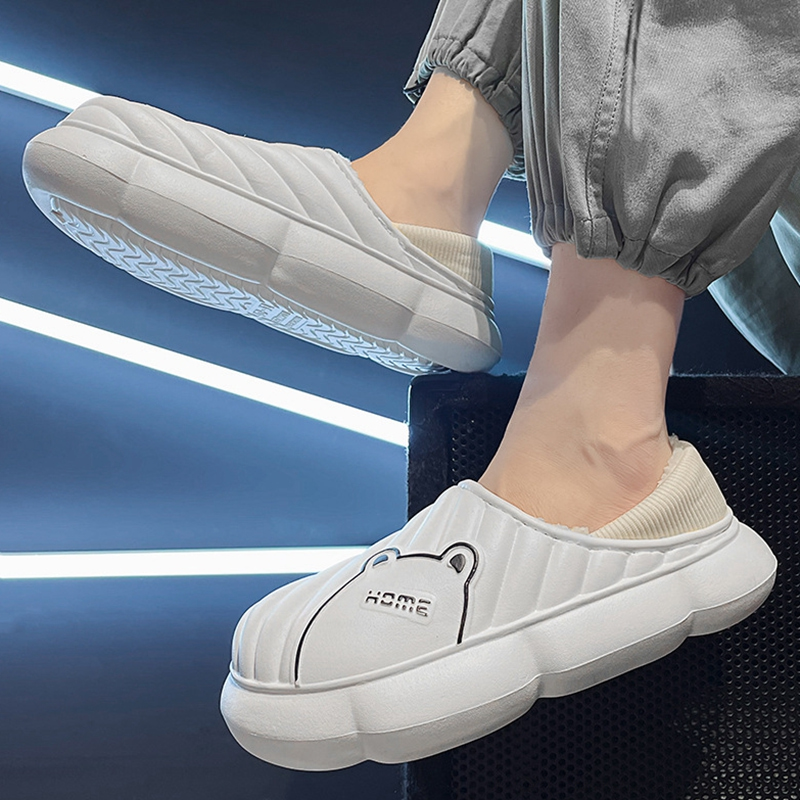 Warm Winter Men Home Slippers Thick Platform Waterproof Non-Slip Indoor Cotton Women Couples Ladies Cartoon New Bear Pattern Shoes 72cc