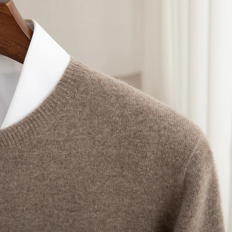 100% Merino wool mens Crewneck skydiving autumnwinter warm line ready sweater business casual basic knitted top 240824