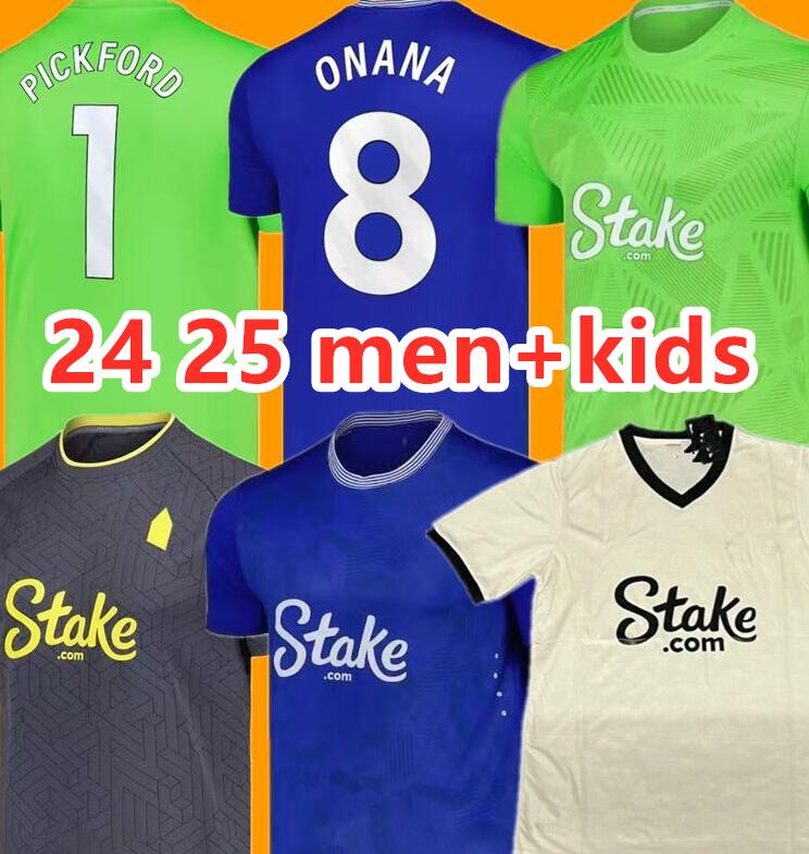 24 25 Soccer Jerseys Everton 2024 Home Away men Kids Football Uniforms Doucoure Calvert-Lewin Mykolenko Harrison Patterson Tarkowski Garner McNeil Onana Pickford