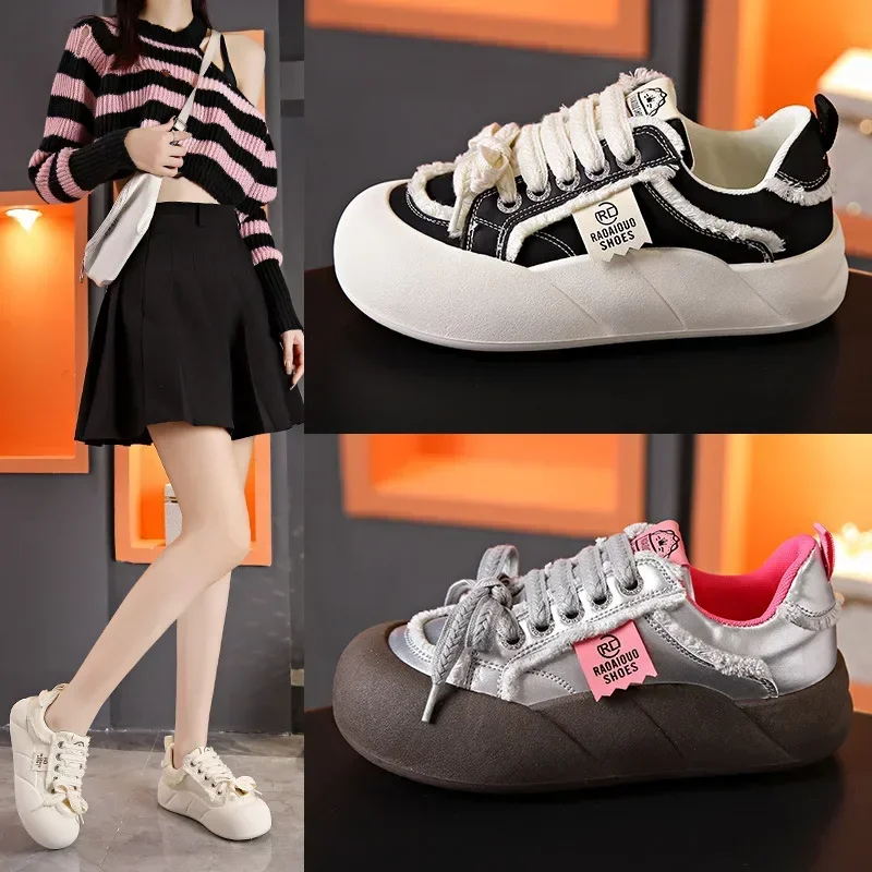 2025 NEW Platform Flat Sneakers Female Autumn New Round Toe Mixed Colors Women Casual Shoes Comfortable Breathable Loafers