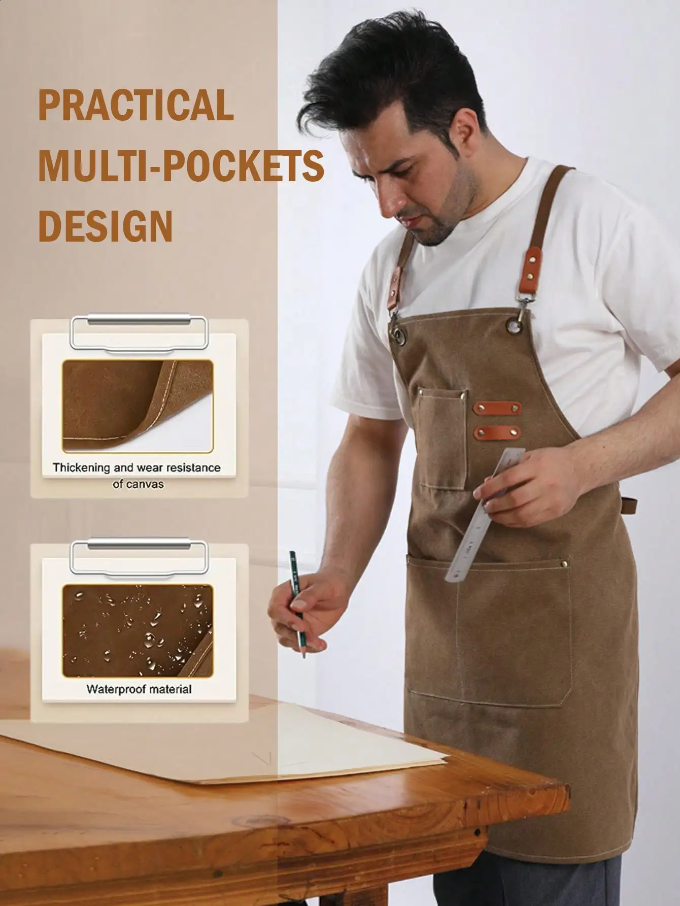 Leeseph Chef Apron Canvas Cross Back Apron with Pockets for Women and Men Adjustable Strap and Large Pockets Apron Kitchen Cook 240730