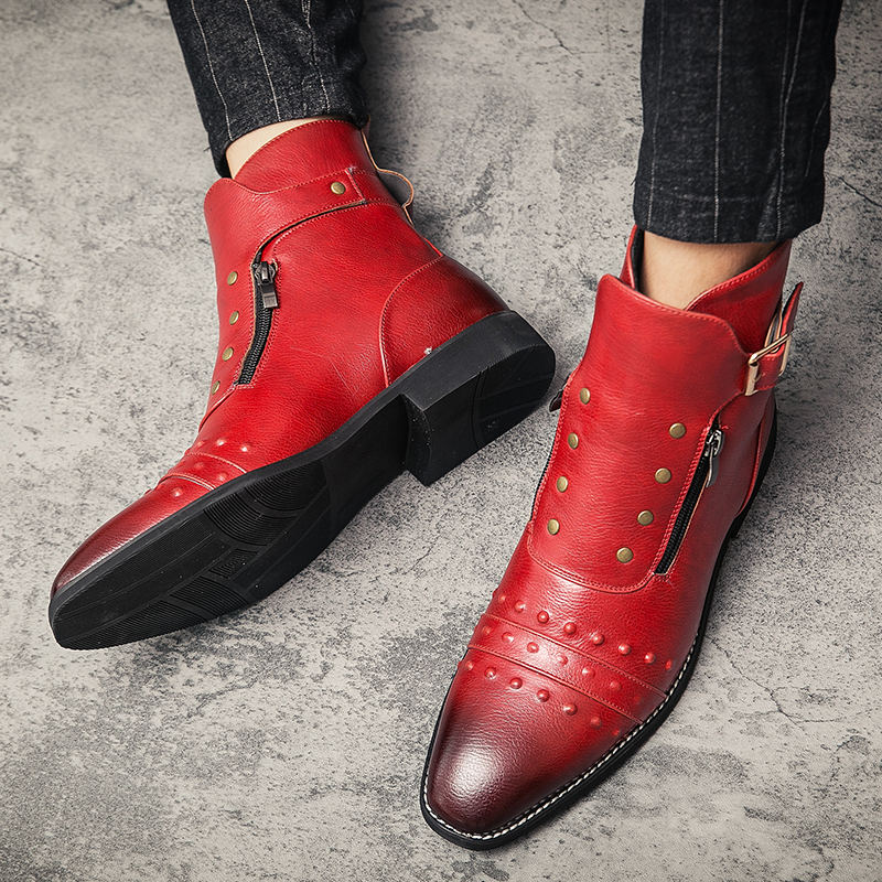 British Style Luxury Men Dress Boot Oxfords Shoes Autumn Designer Motorcycle Boot for Male Red Brown Leather Cowboys Boots Men