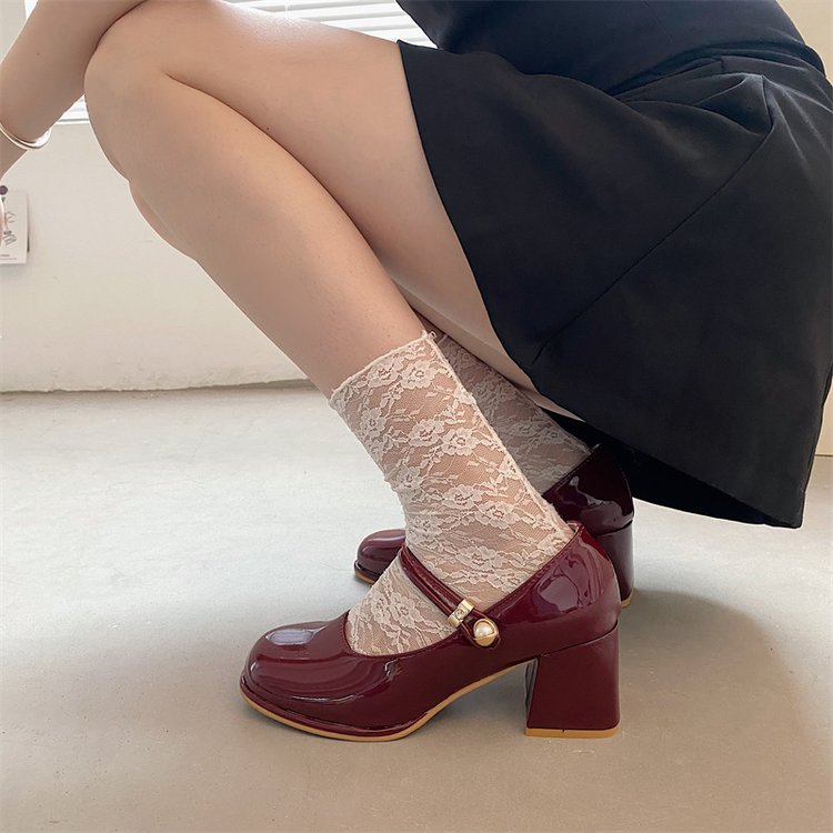 2023 New Mary Jane Shoes Women's Shoes Thick Heel Buckle Lolita Shoes School Fashion Simple Hundred High Heels Women Heels