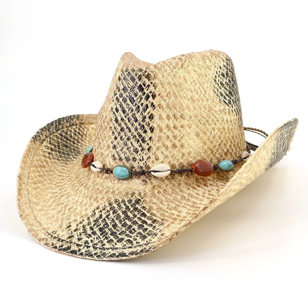 Summer Hand-woven Grass Painting Western Straw Cowboy Hat Women Men Outdoor Sun Protection Cowgirl Top Hat Sombreros De Mujer 240718