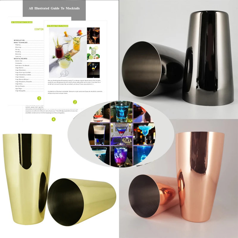 BlackRose Gold Boston 800750600ml Cocktail Shaker With Recipe Stainless Steel Mixer Bartender Bar Drinks Shakers Tools 240729