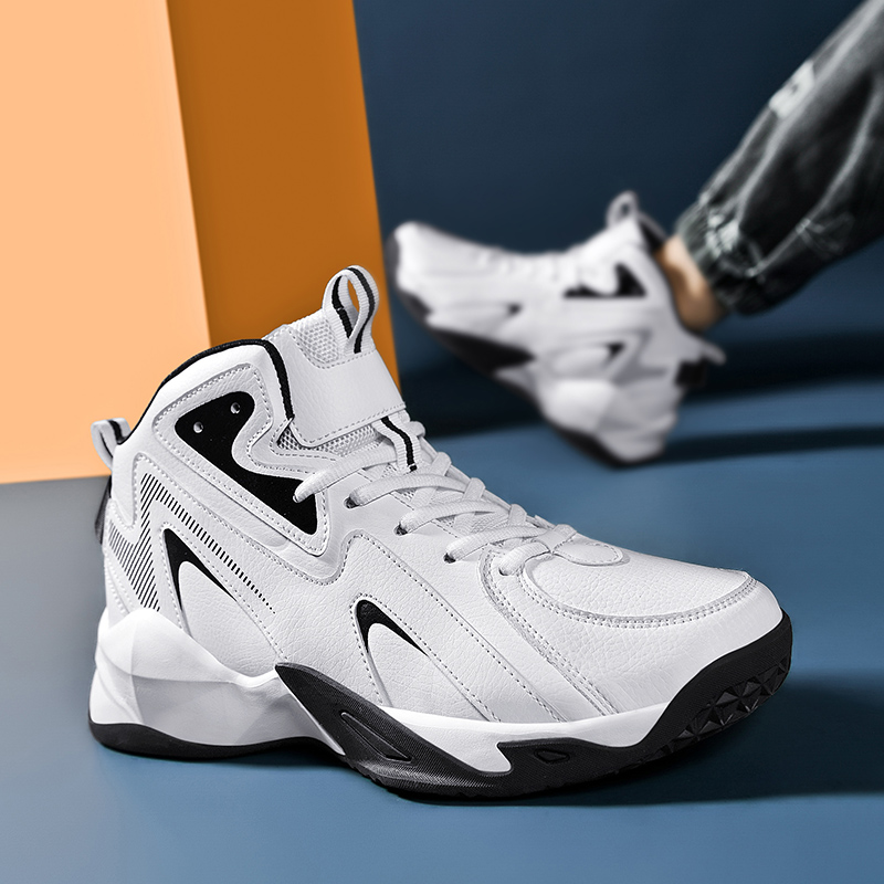 Brand Men High-Top Leather Basketball Shoes Autumn Winter Non-slip Training Sneakers Sports Shoes Casual Breathable Tennis Shoes