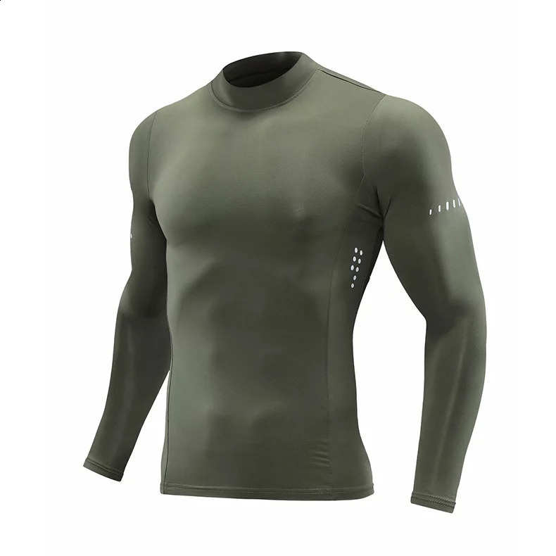 Mens long sleeved compression Tshirt running fitness training quick drying high neck sports top 240827
