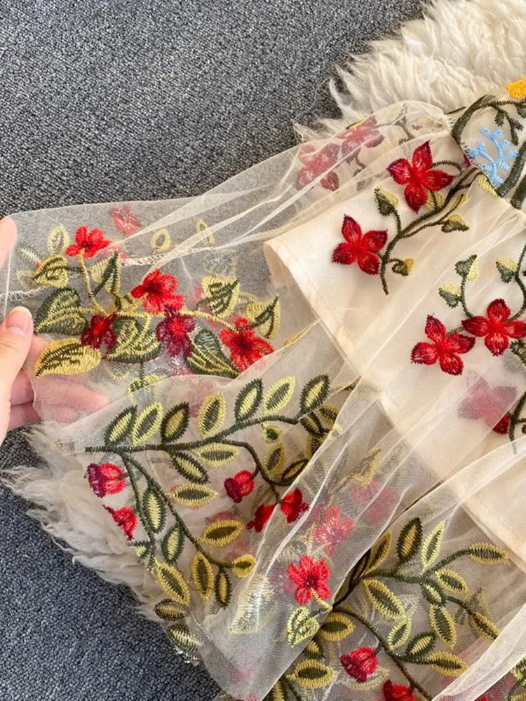 Women Elegant Mesh Lace Embroidered Flower Multicolor Mermaid Dress Short Butterfly Sleeve Ruffles Harajuku Summer Vestidos240730