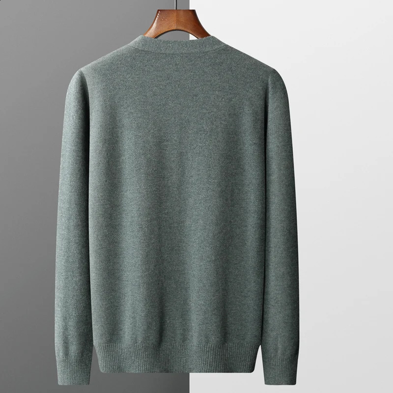 100% pure wool mens cardigan cashmere sweater knitted jacket solid color long sleeved highquality top for autumn and winter 240824