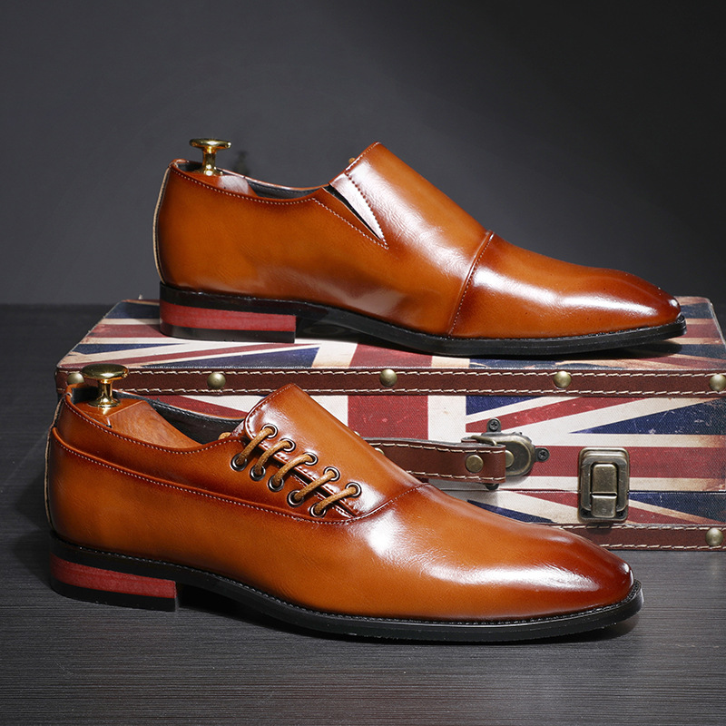 Dress Stylish Leather Shoes: Red Wine British Style Lace-Up Loafers 2024 4