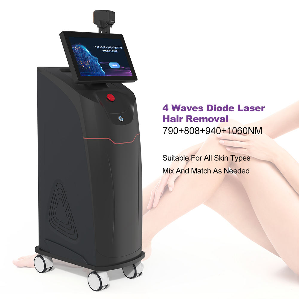 New Model 808nm Diode Laser Pain-free Hair Removal Depilation 4 Wavelength 808 790 940 1060 Ice Freezing Point 100 Million Shots Skin Smoothing Machin