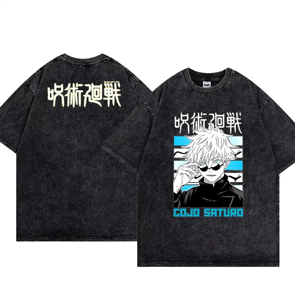 Anime T-shirt Jujutsu Kaisen Mens Washed T-shirt 100% Cotton Breathable Casual Print T-shirt Tee Hip Hop streetwear y2k 240729