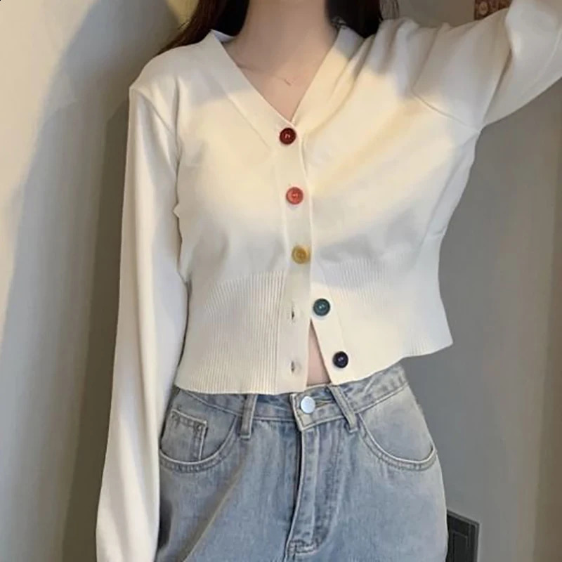 Women Single-breasted V-Neck Cardigan Sweater Long Sleeve Solid Knit Sweater Causal Office Tops For Women Autumn Winter 240730