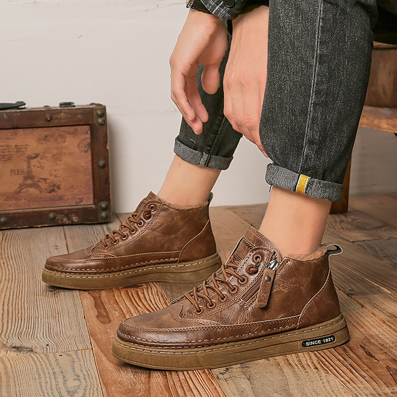 Men Casual Shoes High-top Velvet Warmth Versatile Cotton Boots Versatile Designer Shoes Fashion Triple Black Khaki Free shipping