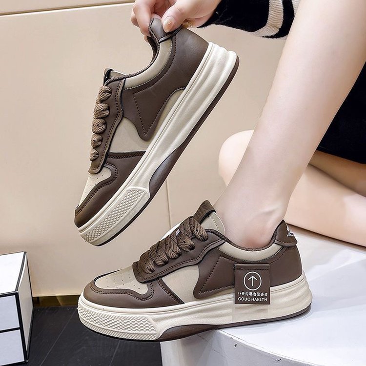 New Sneakers Muffin Thick Bottom Khaki Black White Color Matching Fashion Women's Casual Sports Shoes 2023 fedc