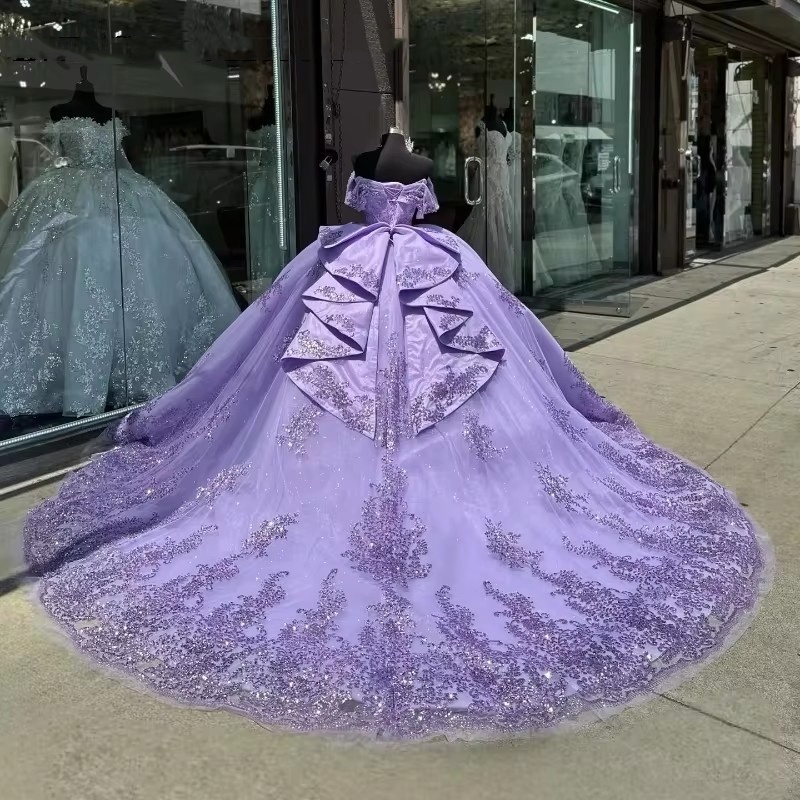 2025 Lavender Quinceanera Dresses Ball Gown Sparkly Lace Applique Beading Mexican Corset Bow Sweet 16 Vestidos De 15 Anos