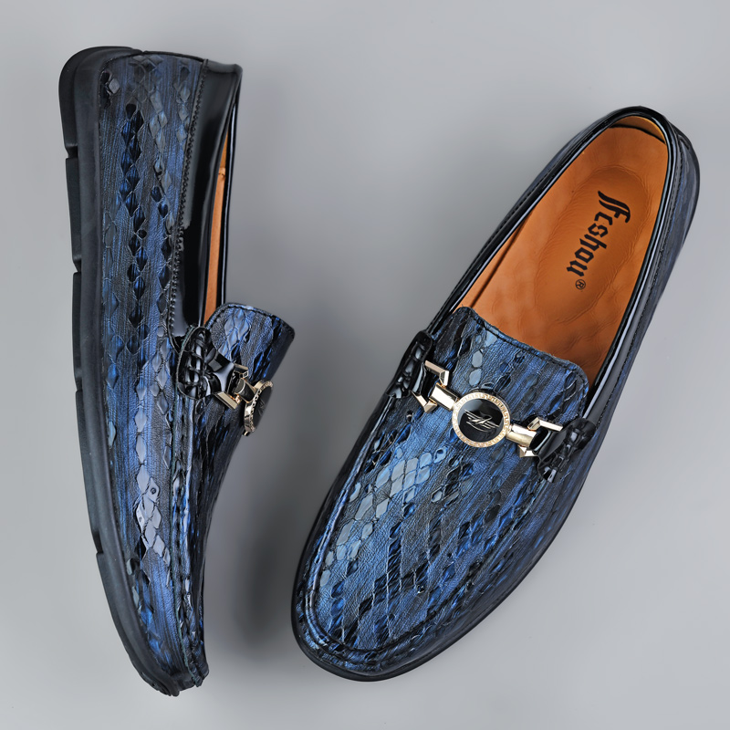 Loafers Leather Mens Brand Designer Causal Flats Moccasins Slip on Driving Shoes for Men Black/Blue Plus Size 47