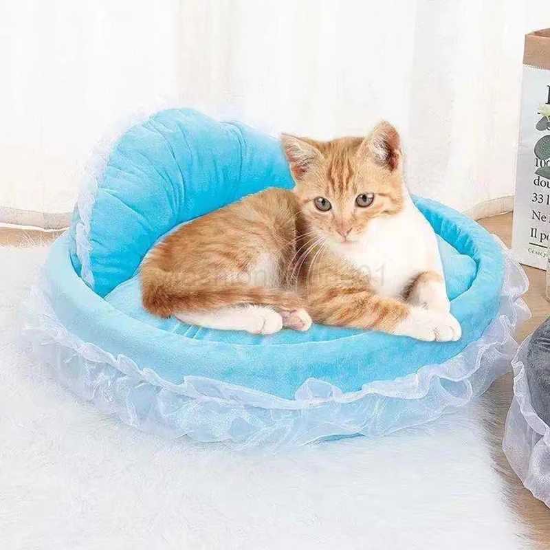 2025 new Cute bow lace mini puppy sleeping on the floor warm pad detachable dog basket pet bed furniture