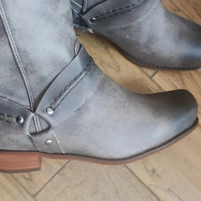 Retro Cowboy Boots Women Men Mid Calf Outdoor Men Vintage PU Shoes Man Slip on Winter Gladiator Booties Unisex Chelsea Boots Men 240724