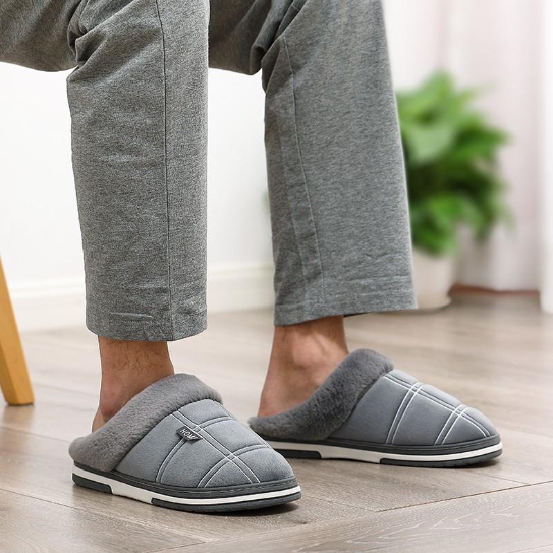 Oversized Warm Cotton Slippers Men's Winter Indoor Slides | Large Sizes 48-51