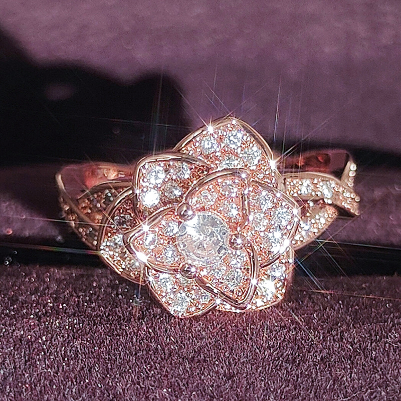 Designer Jewellery High Quality Silver Plated Rose Zircon Diamond Ring for Girl Valentine's Day Gift Fashion Accessories Elegant Textured Accesso