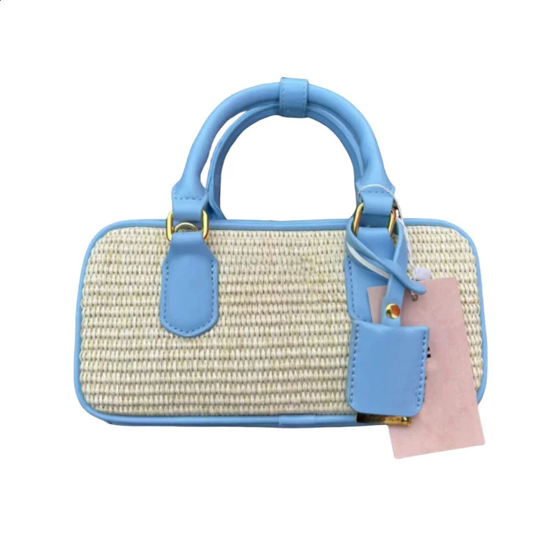 Small Square Bag Weave Boston Straw Pillow Shape Single Shoulder Bags PU Leather Handle Lady Fashion Handbags with Strap 240730