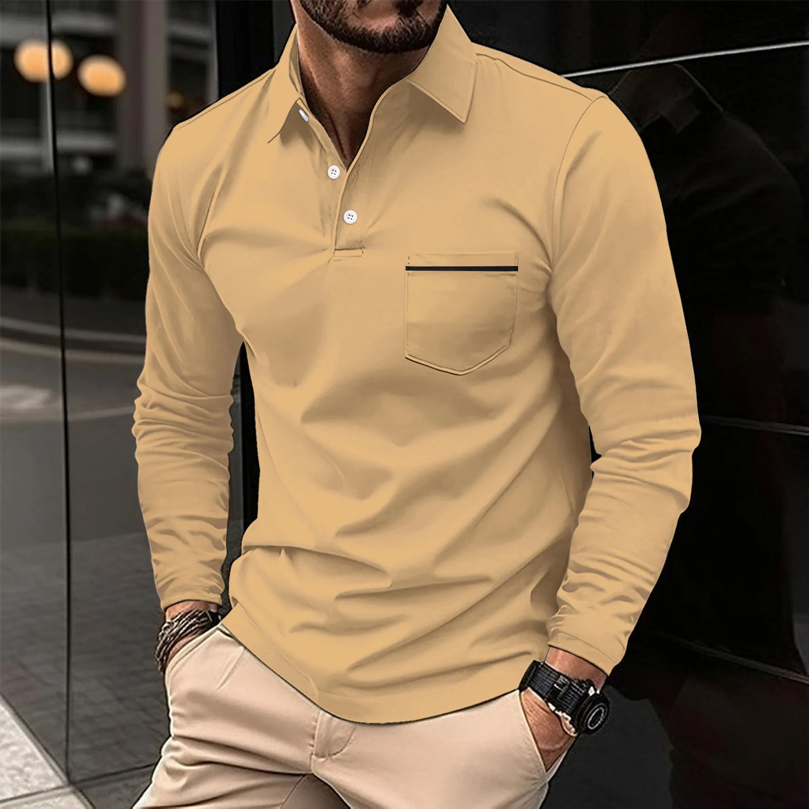 Cross border SpringSummer Rapid Sales Polo Shirt Button Pocket Mens Long Sleeve Sports Breathable 240816
