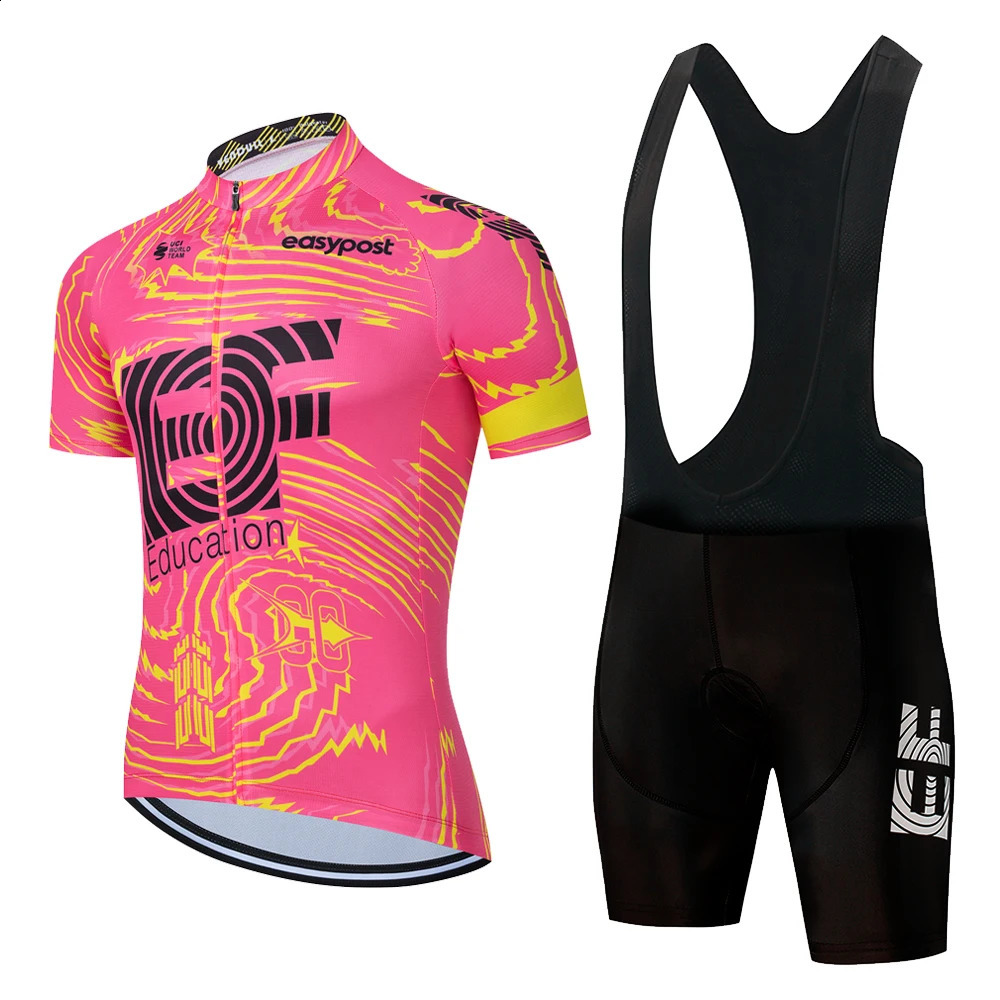 Cycling Jersey Set Pink Italy Spain France Tour Cycling Clothing Men Short Sleeve Road Bike Shirts Suit Bicycle Bib Shorts 240722
