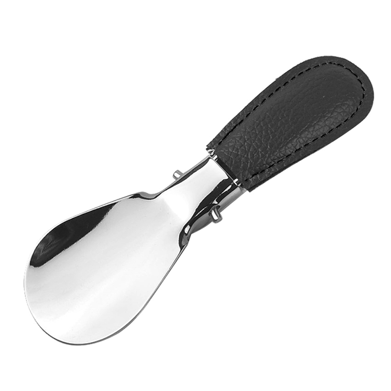 1pc Durable Stainless Steel Folding Shoehorn With Faux Leather Portable Fashion Shoe Horns Accessories