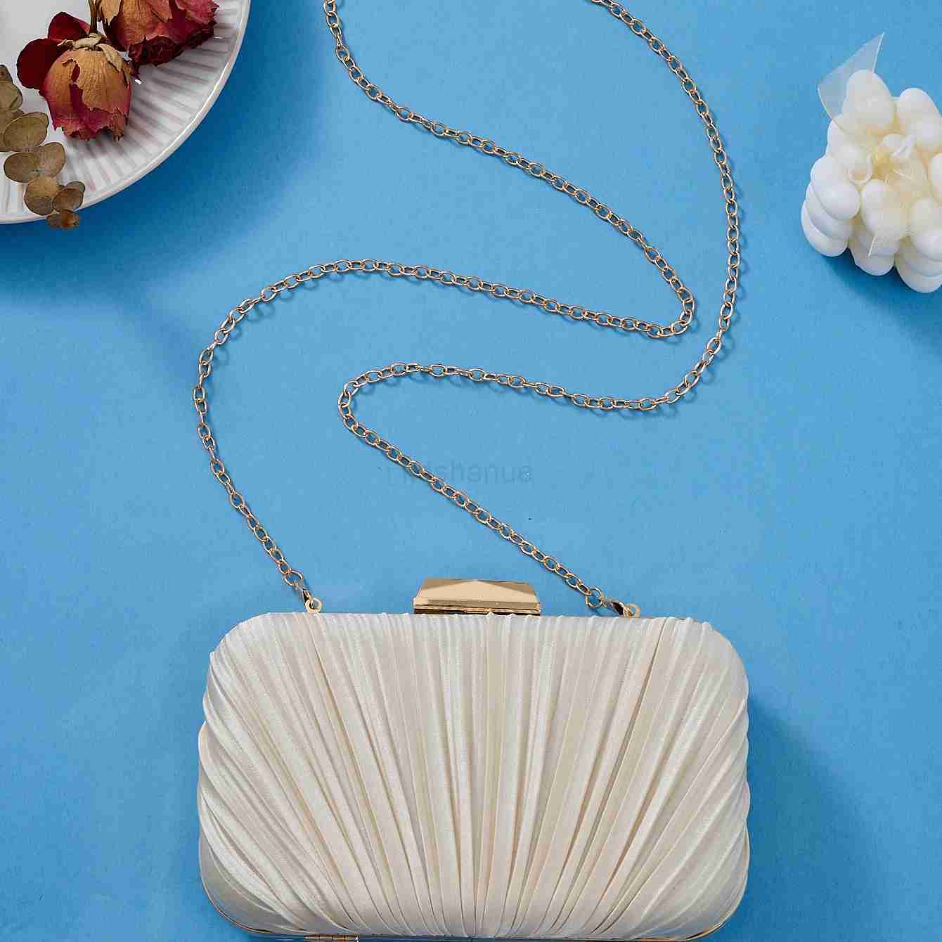 ladies party wrinkle clutch bag Metal chain shoulder bag dress hand bag champagne evening wedding party bags for womenXJ240730