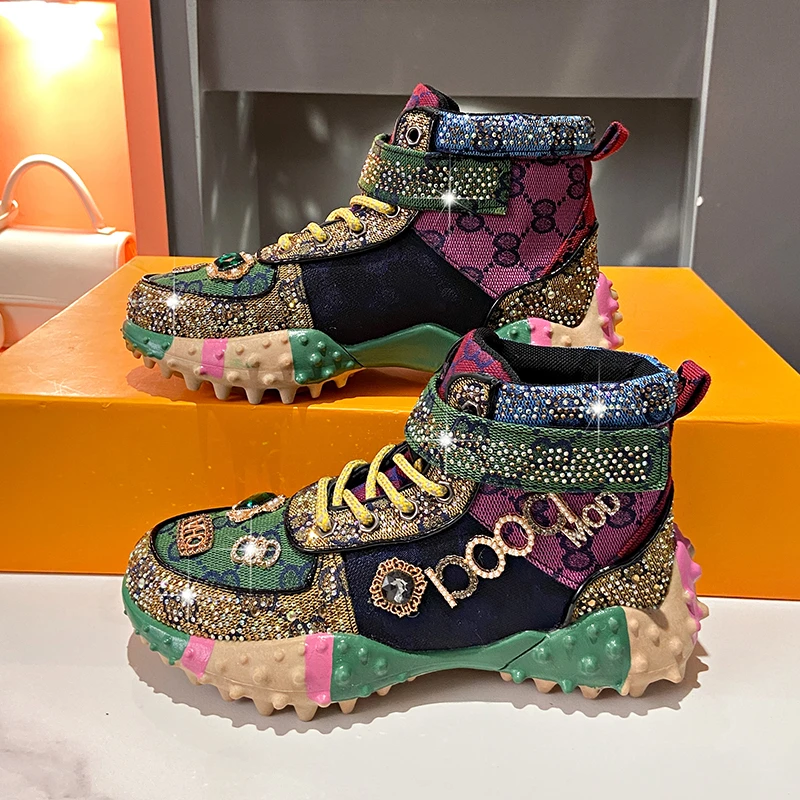Autumn leisure sports designers Rhine stone drill barren woman walking jogging shoes female tennis